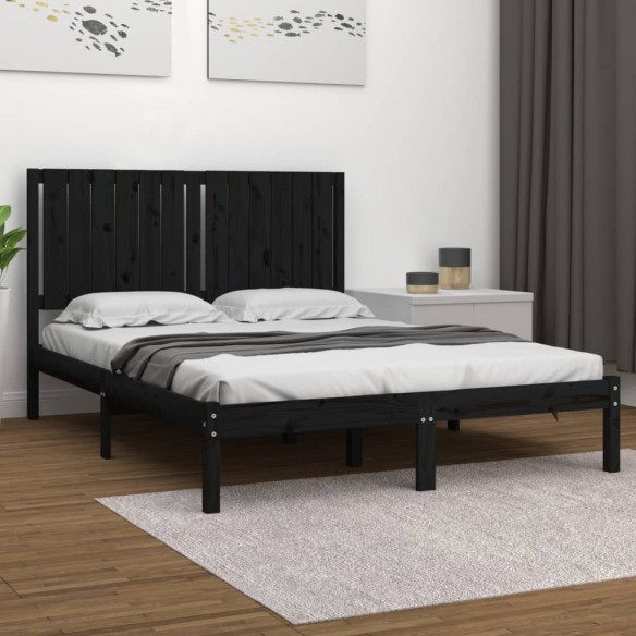 Lit Noir Bois de pin massif 140x190 cm