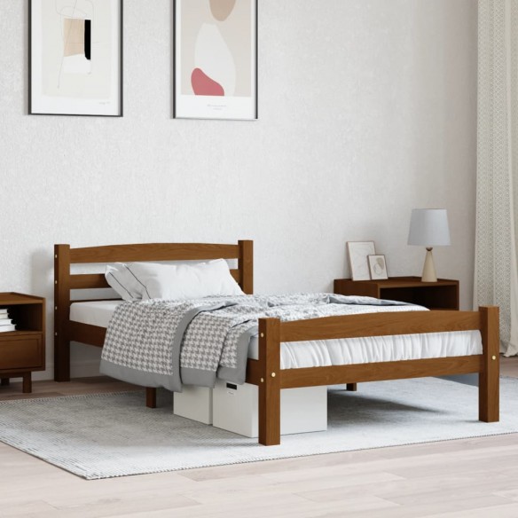 Lit Marron miel Bois de pin massif 100x200 cm