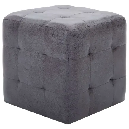 2 pcs Poufs Gris 30 x 30 x 30 cm Similicuir daim 2