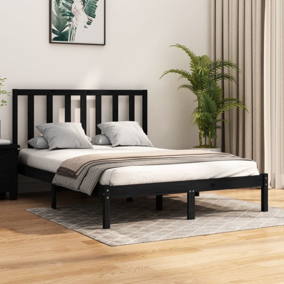 Lit Noir Bois de pin massif 140x190 cm