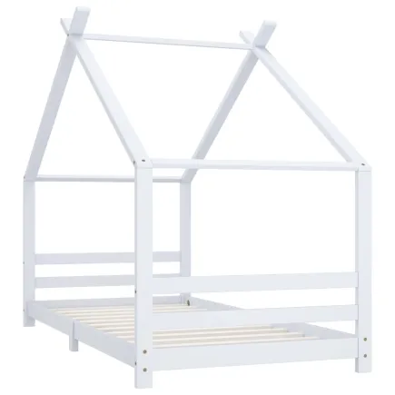 Lit d'enfant Blanc Bois de pin massif 90x200 cm 2