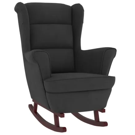 Fauteuil à bascule et pieds en bois massif d'hévéa Noir Velours 2