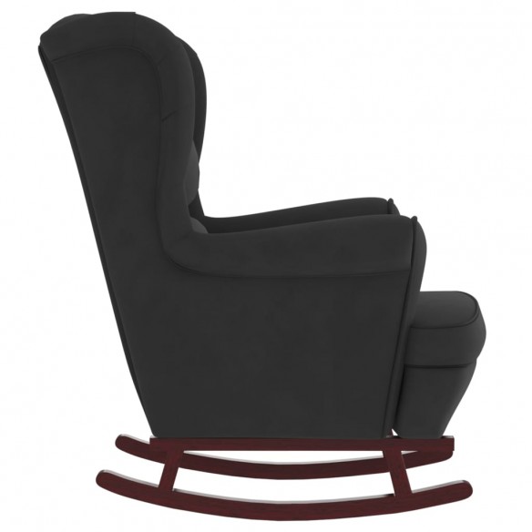 Fauteuil à bascule et pieds en bois massif d'hévéa Noir Velours Fauteuil à bascule et pieds en bois massif d'hévéa Noir Velours
