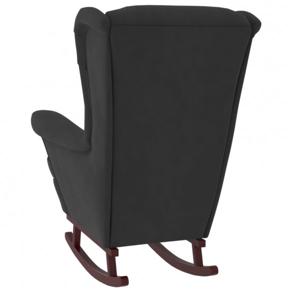 Fauteuil à bascule et pieds en bois massif d'hévéa Noir Velours Fauteuil à bascule et pieds en bois massif d'hévéa Noir Velours