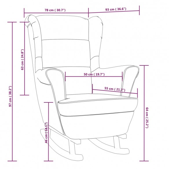 Fauteuil à bascule et pieds en bois massif d'hévéa Noir Velours Fauteuil à bascule et pieds en bois massif d'hévéa Noir Velours