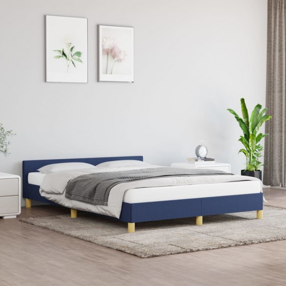 Lit avec tête de lit Bleu 140 x 200 cm Tissu