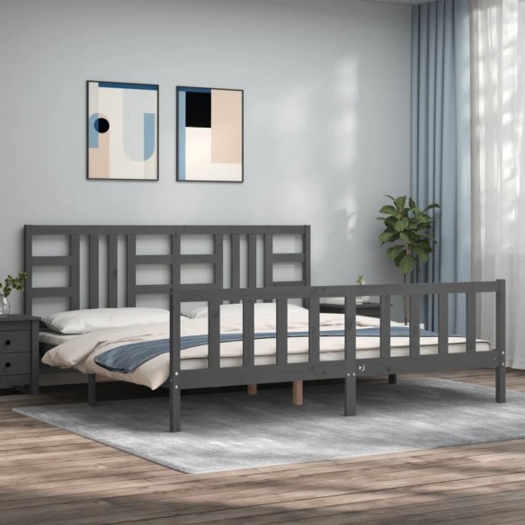 Lit avec tête de lit gris 200x200 cm bois massif