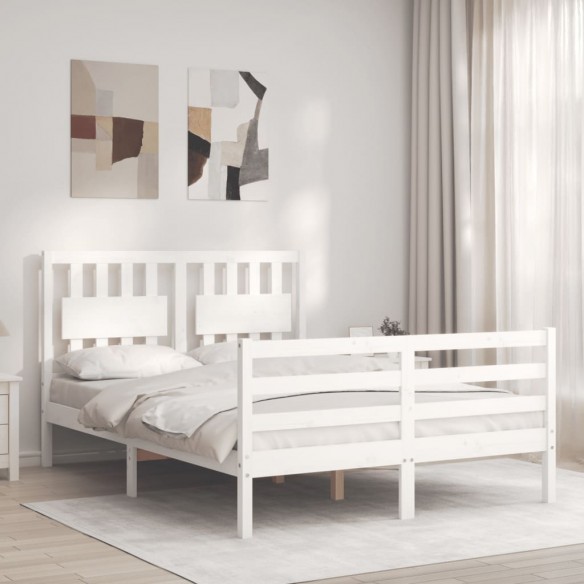 Lit avec tête de lit blanc 120x200 cm bois massif