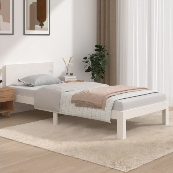 Lit Blanc Bois de pin massif 90x200 cm