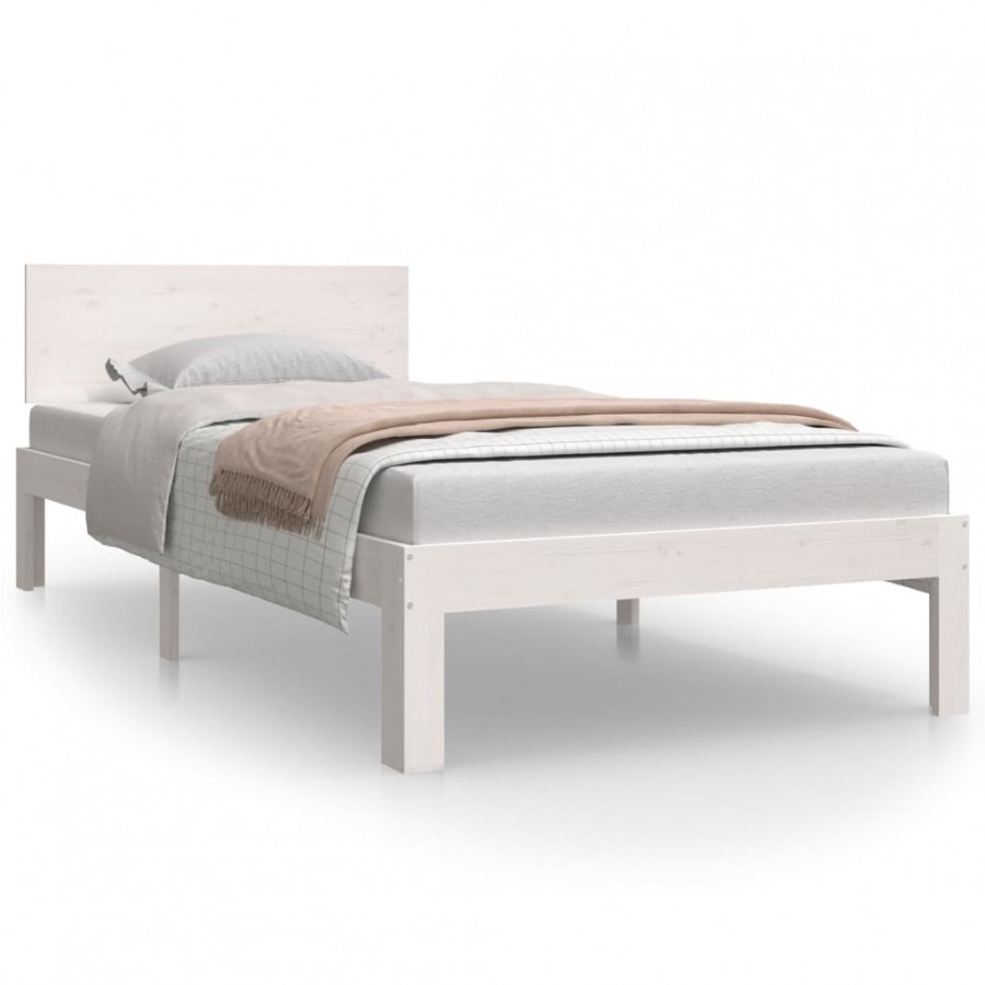 Lit Blanc Bois de pin massif 90x200 cm