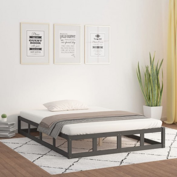 Lit Gris 150x200 cm Très grand Bois massif
