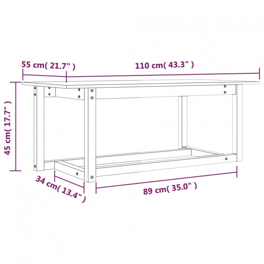Table basse Gris 110x55x45 cm Bois massif de pin