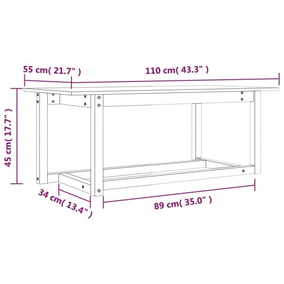 Table basse Gris 110x55x45 cm Bois massif de pin Table basse Gris 110x55x45 cm Bois massif de pin