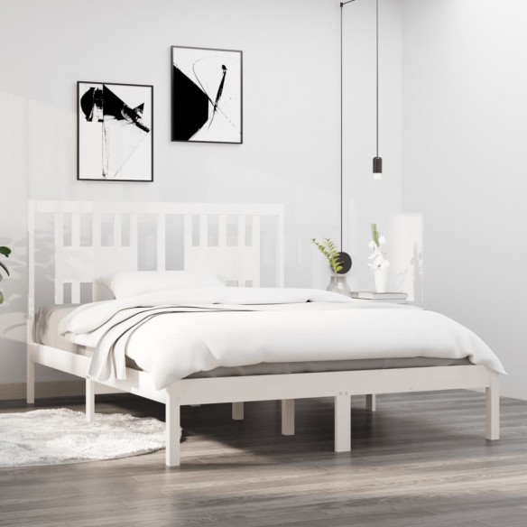 Lit Blanc Bois massif 135x190 cm Double