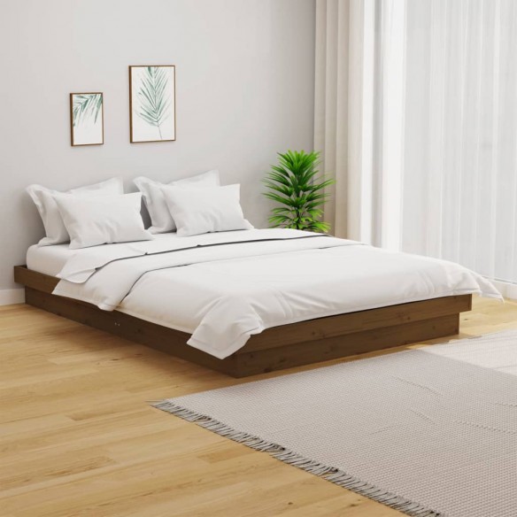 Lit Marron miel Bois massif 120x190 cm Petit Double