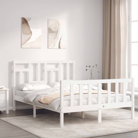 Lit avec tête de lit blanc 120x200 cm bois massif