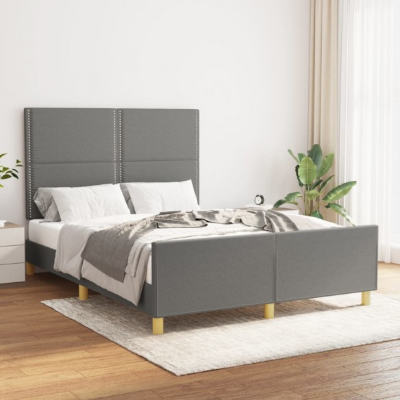 Lit avec tête de lit Gris foncé 140x200 cm Tissu