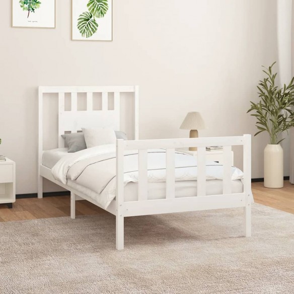 Lit avec tête de lit blanc bois de pin massif 90x200cm