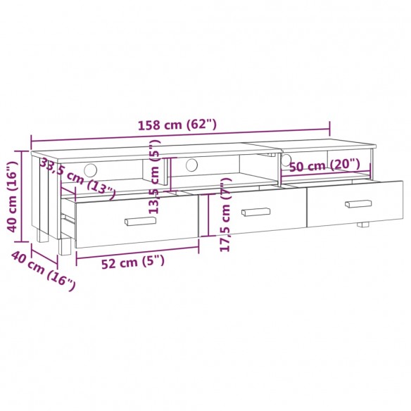 Meuble TV HAMAR Blanc 158x40x40 cm Bois massif de pin Meuble TV HAMAR Blanc 158x40x40 cm Bois massif de pin