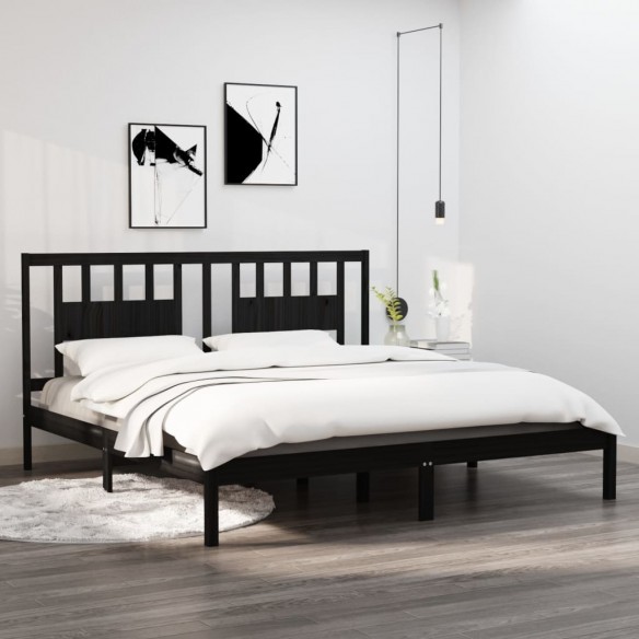 Lit Noir Bois de pin massif 200x200 cm