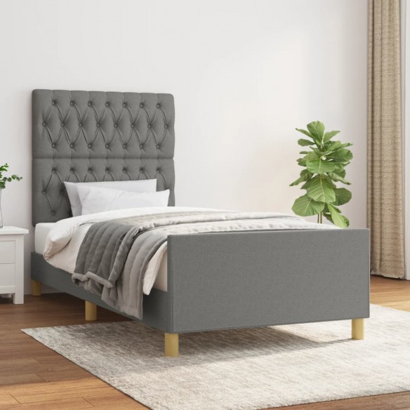 Lit avec tête de lit Gris foncé 100x200 cm Tissu