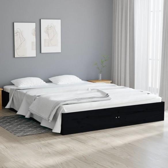 Lit Noir Bois massif 120x190 cm Petit double