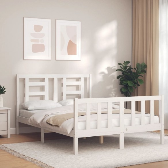 Lit avec tête de lit blanc 140x190 cm bois massif