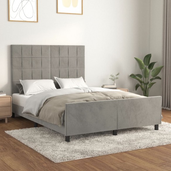 Lit avec tête de lit Gris clair 140x190 cm Velours