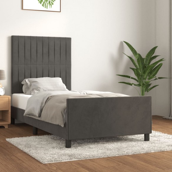 Lit avec tête de lit Gris foncé 100x200 cm Velours
