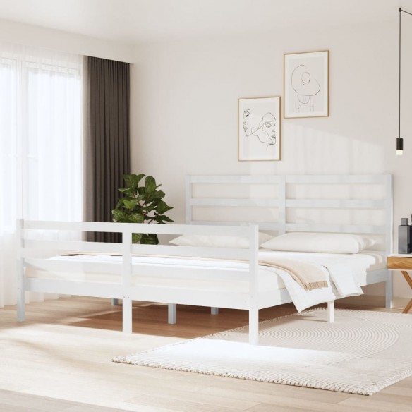 Lit Blanc Bois de pin massif 180x200 cm Super King