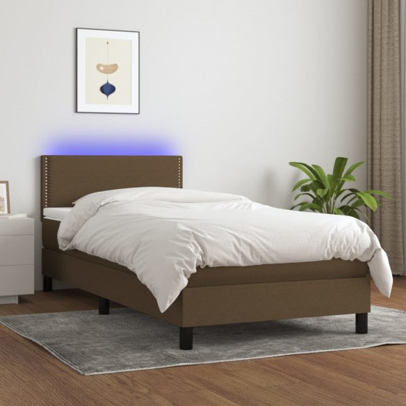 Lit et matelas et LED Marron foncé 90x200cm