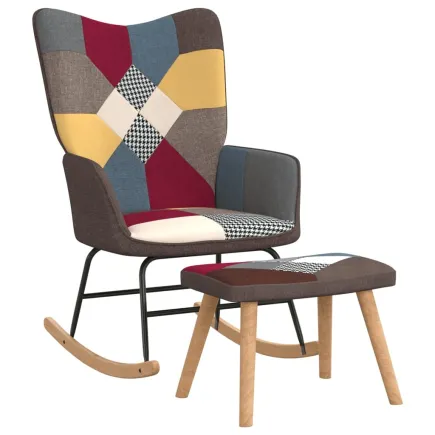 Chaise à bascule avec tabouret Patchwork Tissu 2