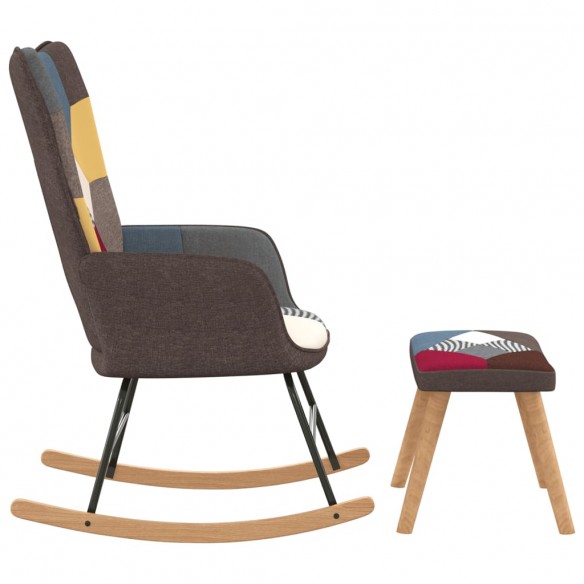 Chaise à bascule avec tabouret Patchwork Tissu Chaise à bascule avec tabouret Patchwork Tissu