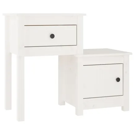 Table de chevet Blanc 79,5x38x65,5 cm Bois de pin massif 2