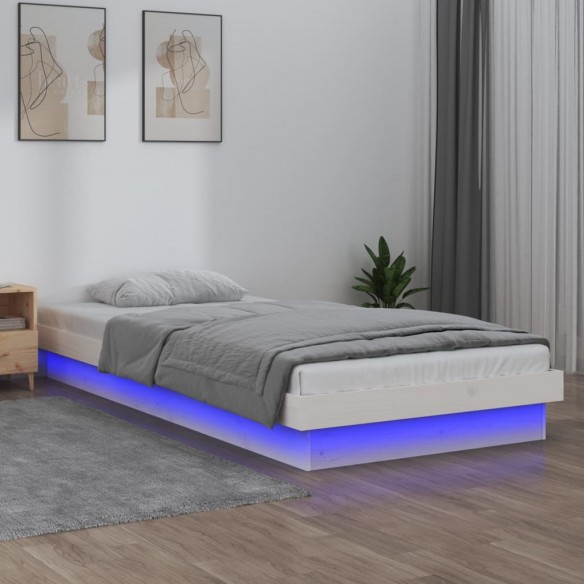 Lit à LED blanc 75x190 cm petit simple bois massif