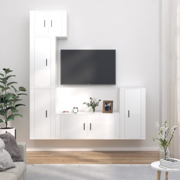 Ensemble de meubles TV 5 pcs Blanc brillant 