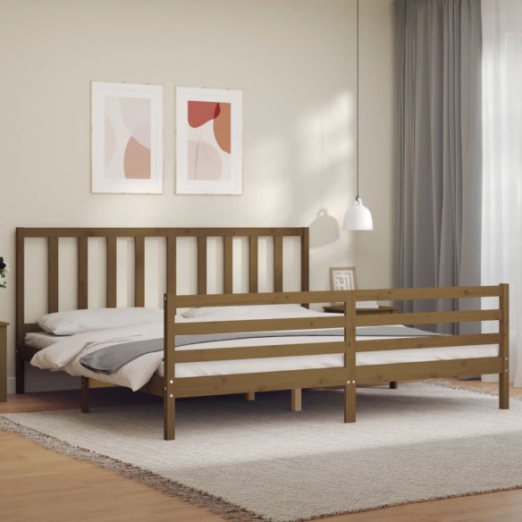 Lit avec tête de lit marron miel 200x200cm bois massif