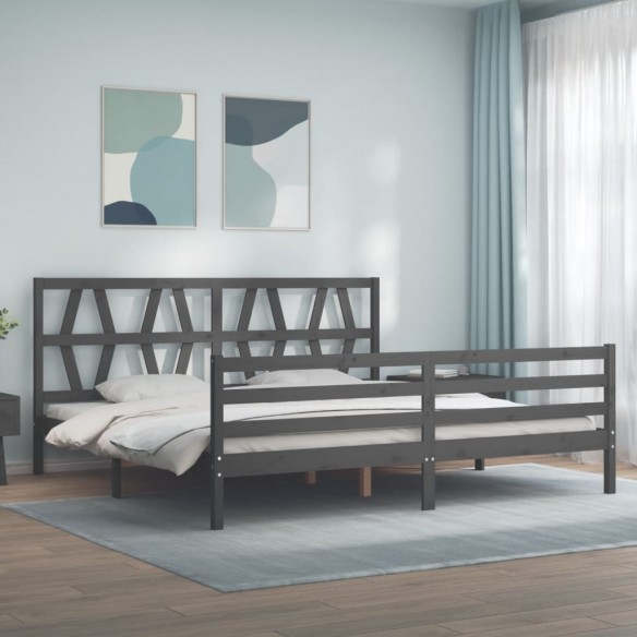 Lit avec tête de lit gris 200x200 cm bois massif