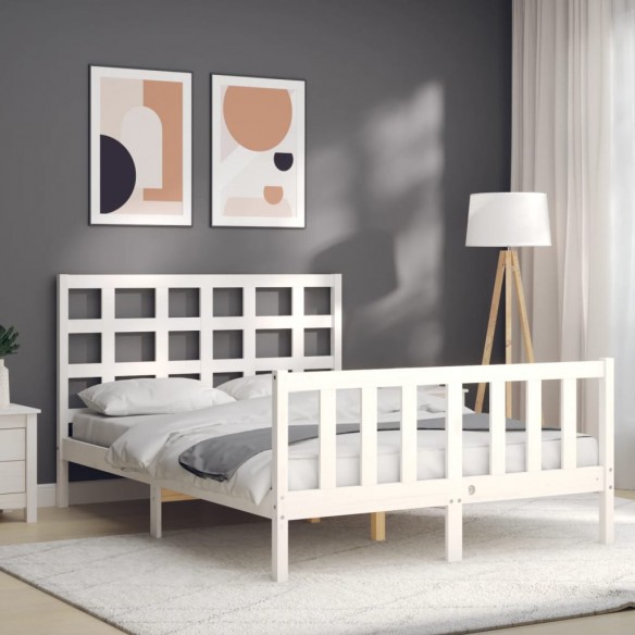 Lit avec tête de lit blanc 120x200 cm bois massif