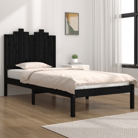 Lit Noir Bois de pin massif 100x200 cm