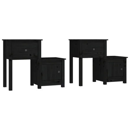 Tables de chevet 2 pcs Noir 79,5x38x65,5 cm Bois de pin massif 2