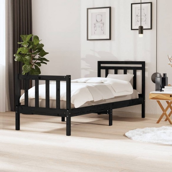 Lit Noir Bois massif 75x190 cm Petit simple