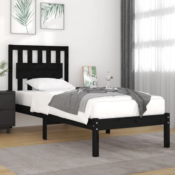 Lit Noir Bois de pin massif 75x190 cm Petit simple