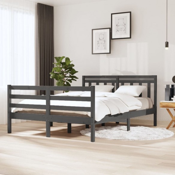 Lit Gris Bois massif 140x190 cm
