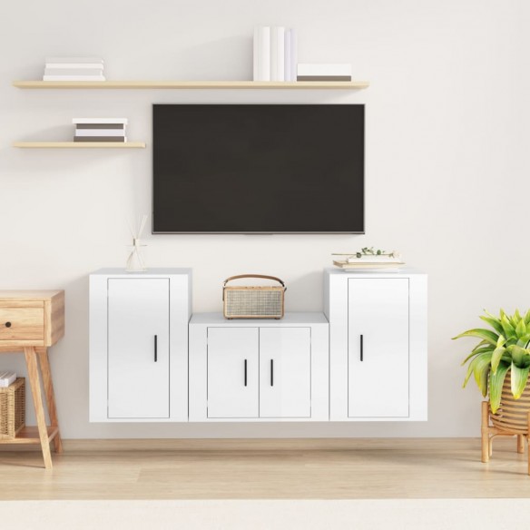 Ensemble de meubles TV 3 pcs Blanc brillant 