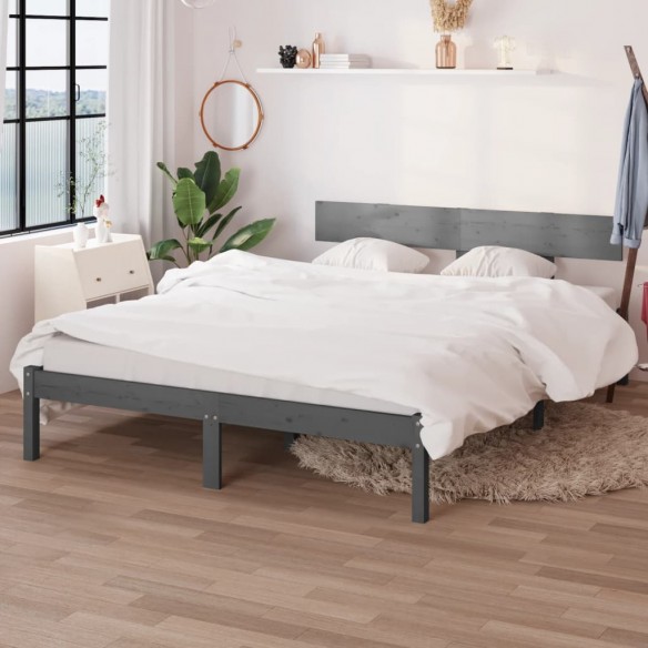 Lit Gris Bois de pin massif 120x190 cm UK petit double