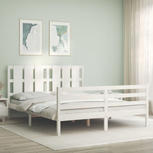 Lit avec tête de lit blanc 160x200 cm bois massif