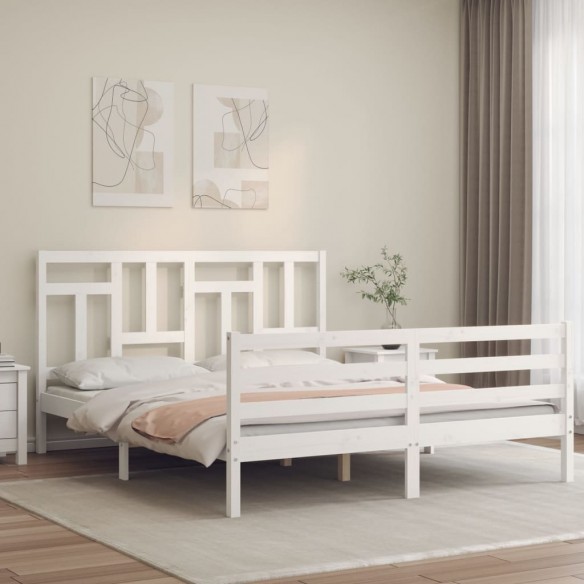 Lit avec tête de lit blanc King Size bois massif