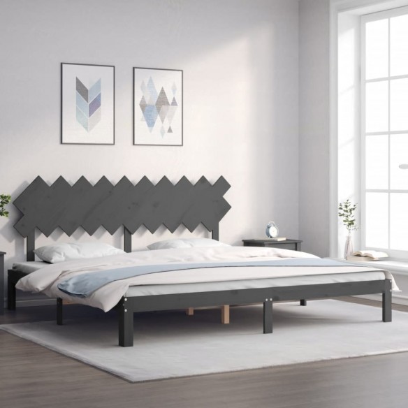 Lit avec tête de lit gris 200x200 cm bois massif