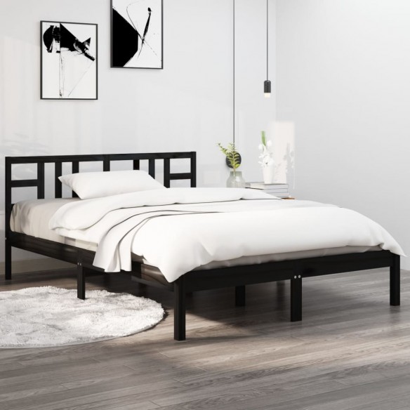 Lit Noir Bois de pin massif 200x200 cm